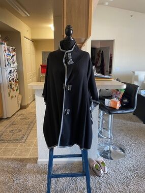 Women's Black Cape Sweater with Gray Trim